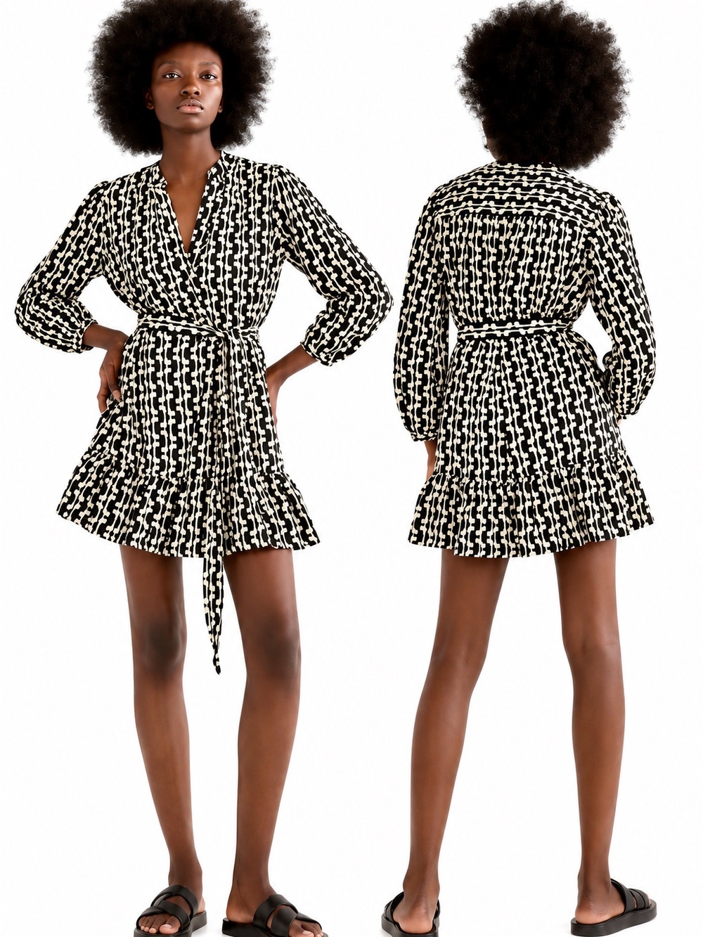 ZARA like new Black & Cream Patterned Chic Mini Dress M